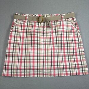 Sonoma Womens Plaid Skort Skirt Pink‎ Tan Belted Size 16 Stretch Cotton